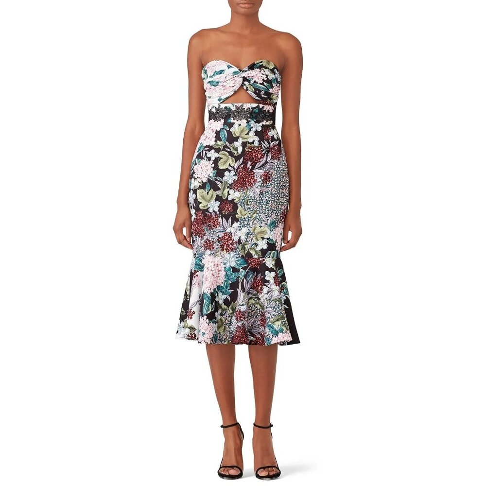 NWT Keepsake Label Lost Dreams Bodycon Midi Strapless Flounce Hem Dress XS Small
